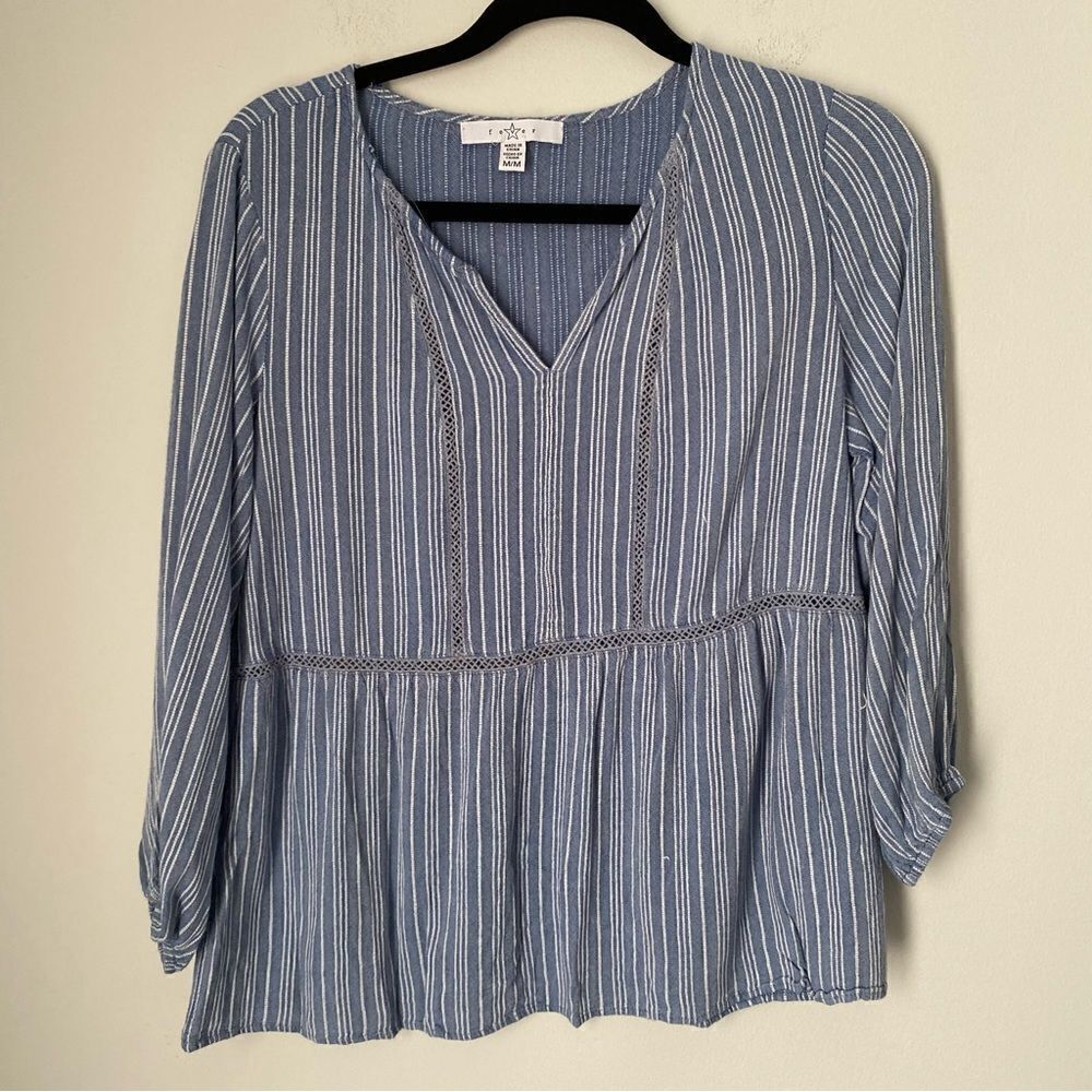 Fever Women’s Long Puff Sleeve V Neck Peplum Top